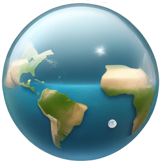 earth inside a fishbowl dome with the sun on the right side and the moon on the left side both inside the dome with islands and water surrounding them emoji