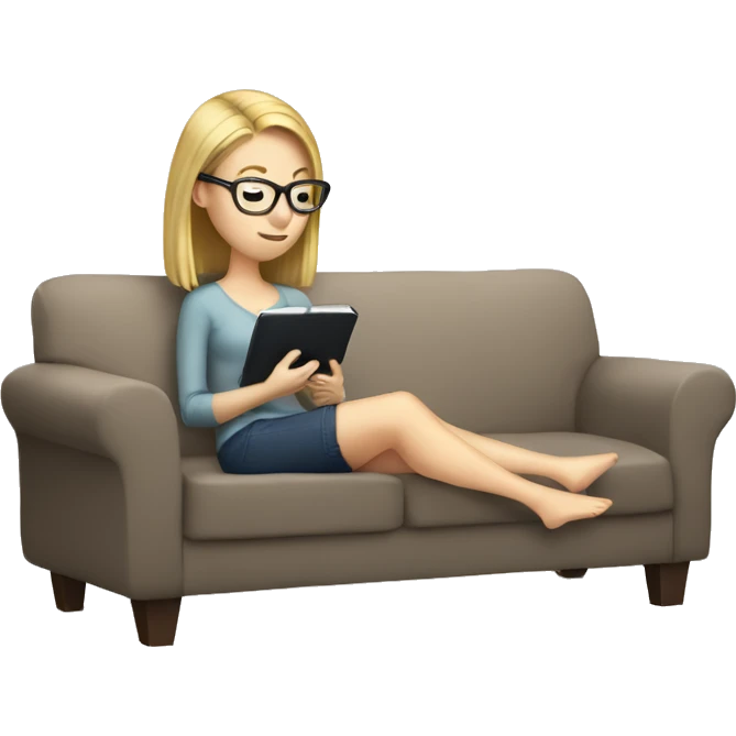 White girl reading a kindle on a couch emoji