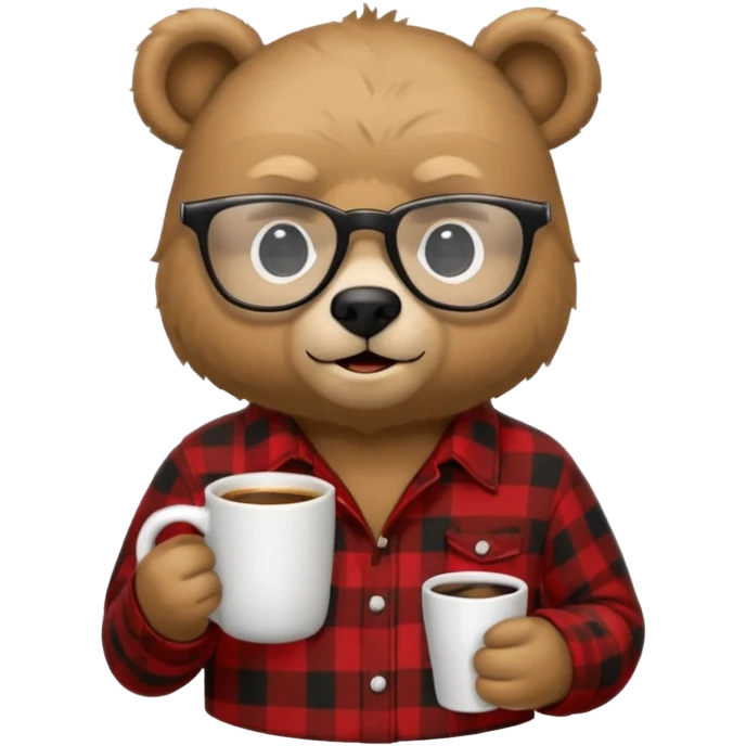 A bear with glasses dressed like a dad holding a coffee mug emoji
