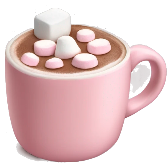 Light Pink mug of hot chocolate with marshmallows  emoji