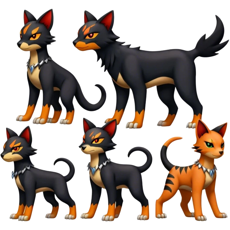 Cool edgy Torracat-Houndour-Litten-Digimon, full body emoji