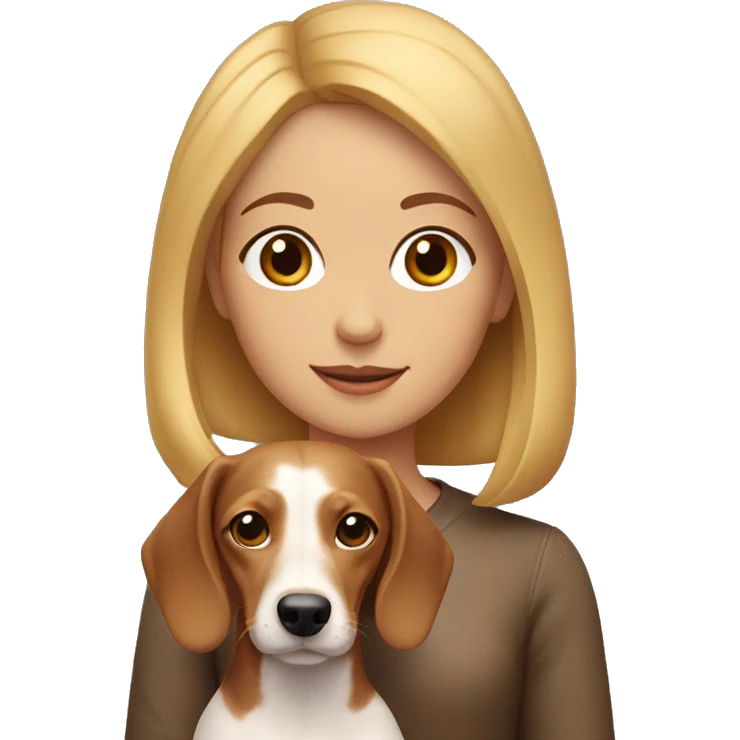 a girl with fair skin and a light-brown bob holds a dachshund emoji