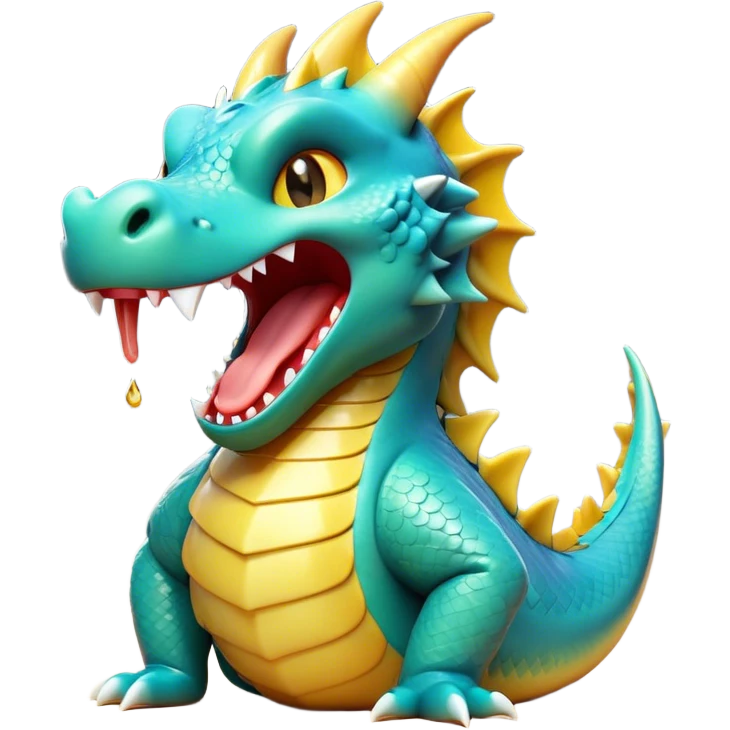 Cinematic Cute Yawning Dragon Portrait Emoji, Head tilted slightly with a dramatic, wide-open yawn, showcasing a soft, lustrous scaled body with gently drooping fins and half-closed, drowsy eyes, each scale rendered in exquisite detail under natural light; high shine, relaxed yet expressive, styled with a dash of fantastical charm, soft glowing outline, capturing the essence of a sleepy yet affectionate dragon that appears ready to stretch out and rest in its enchanted lair! emoji
