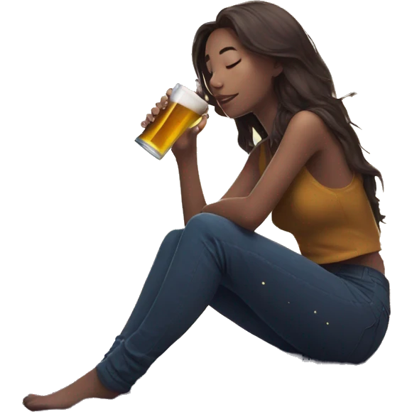 Girl sat on a nebula galaxy drinking beer surrounded by golden stars and planets emoji