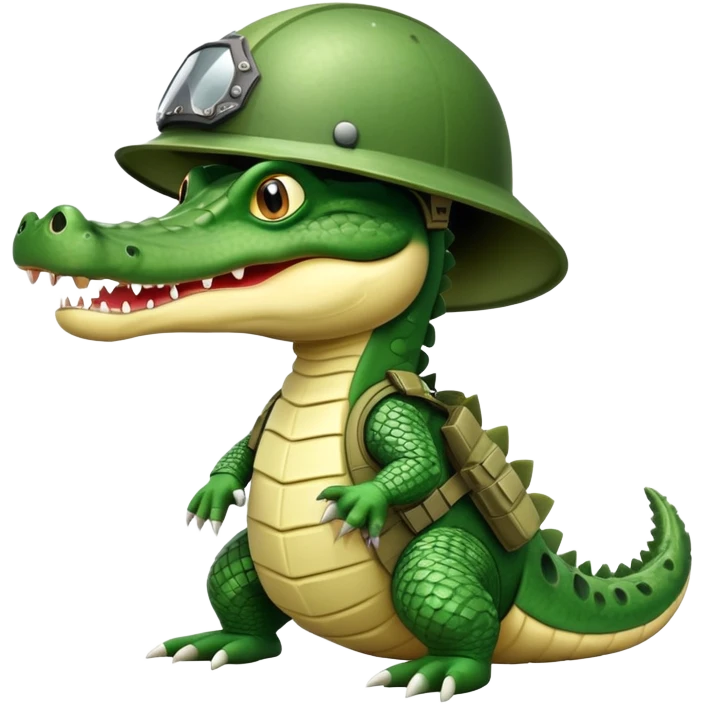 Military crocodile with explosive features, crocodile wearing a helmet emoji