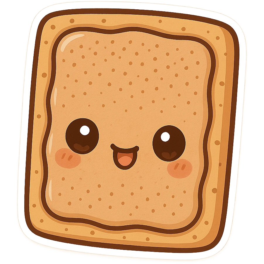 chibi brown sugar cinnamon poptart with light brown frosting, cinnamon sugar sprinkle, cute face, expressive eyes emoji