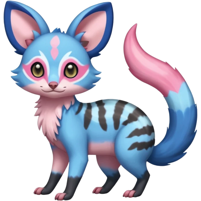 Rare realistic cool cute epic aesthetic colorful Amaura-Sylveon-Civet-Genet-species-Fakemon-hybrid-creature, with markings, full body emoji