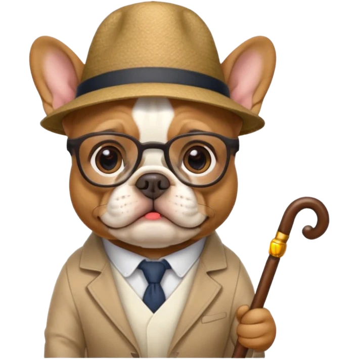 сделай французкого бульдога в очках и шляпе и с тросточкой emoji