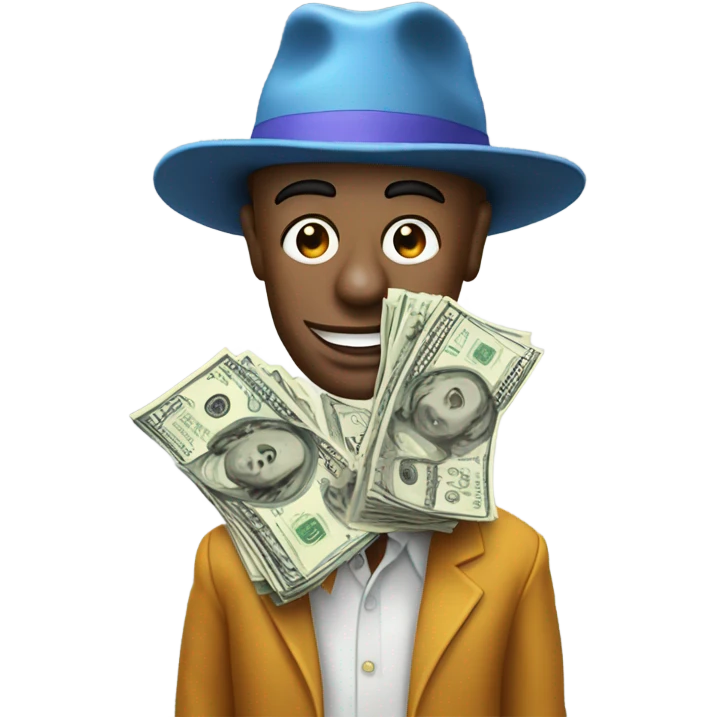 a man spreading 100 dollar bills with a clown face with a new york fitted hat emoji