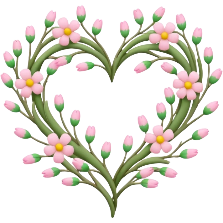 Natural cottage core aesthetic minimal flower branches in a twisty heart shape emoji