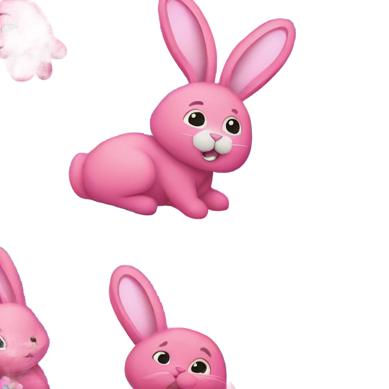 Pink flower with a rabbit and a rainbow emoji