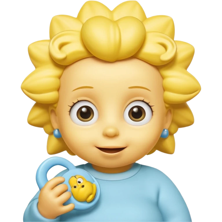 A 3D cartoon baby character fully yellow skin, styled like Maggie Simpson, with pacifier, big eyes, smooth shading, Memoji-style rendering, consistent with other yellow Simpsons characters. emoji