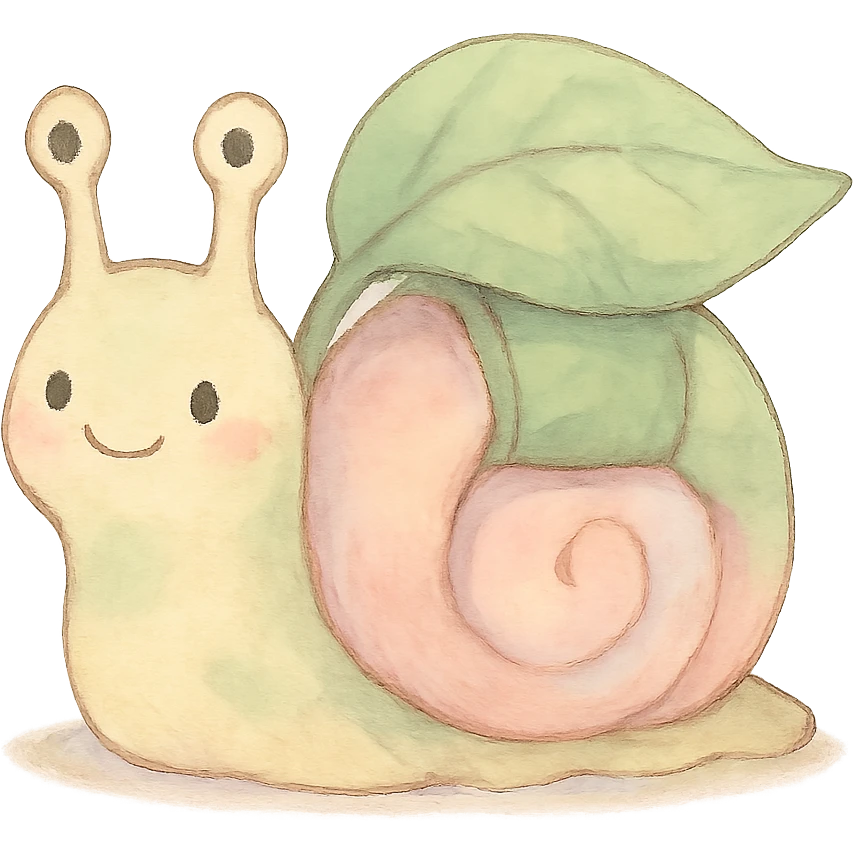 pastel snail with a leaf backpack, kawaii soft nature tone, soft pastel Ghibli style emoji