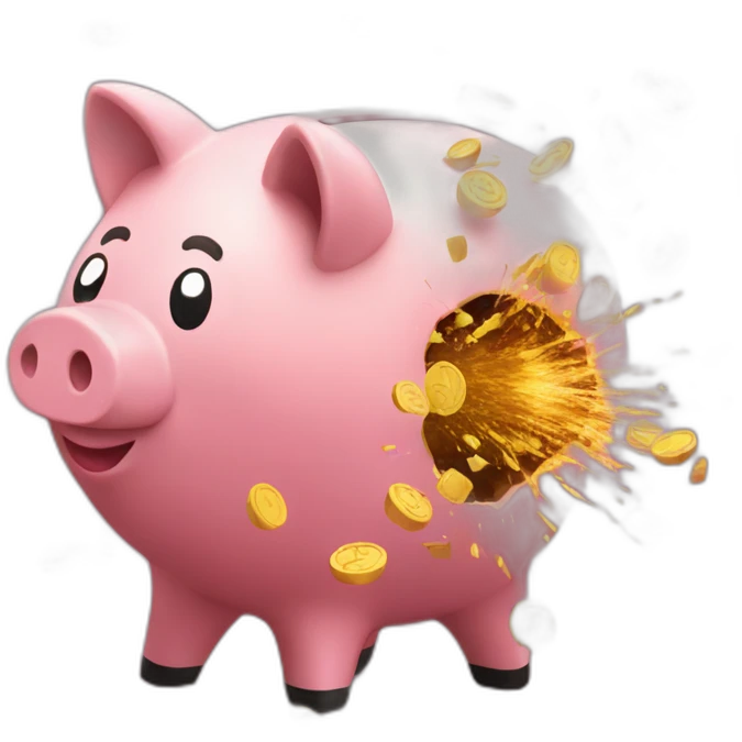 Piggy bank exploding from being full emoji