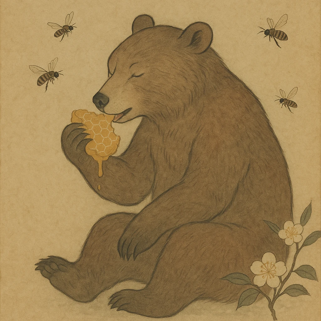 bear eating honeycomb with bees flying around emoji