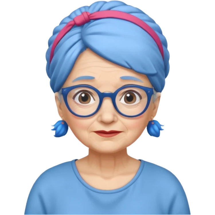 fat old woman with blue bun hair and glassess and headband emoji