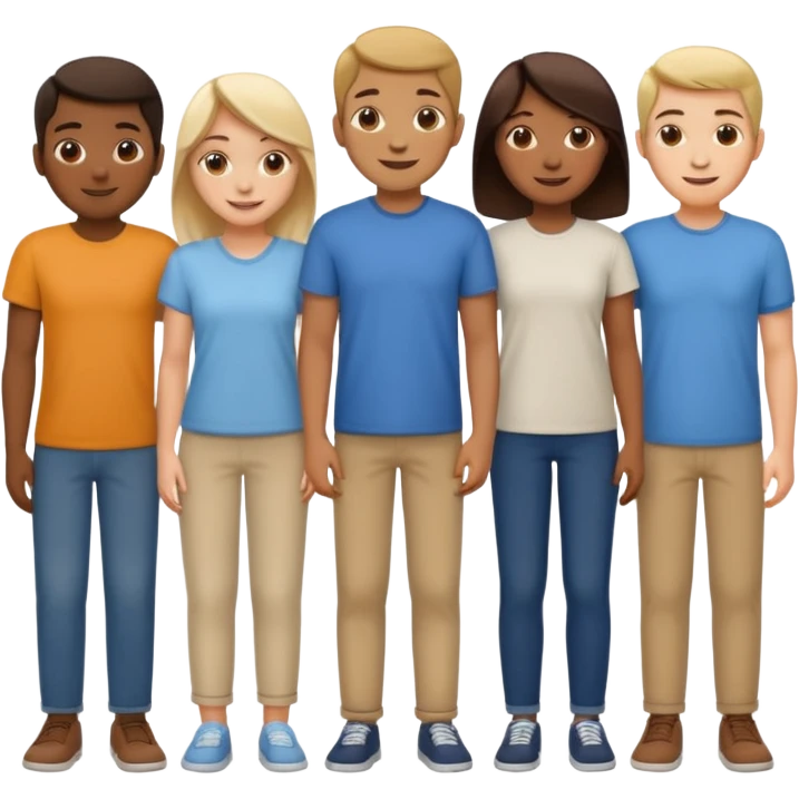 A line of 5 people standing, fourth variation emoji