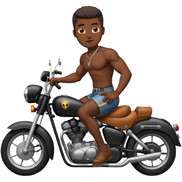 Black big men without shirt riding an old small motorcycle emoji