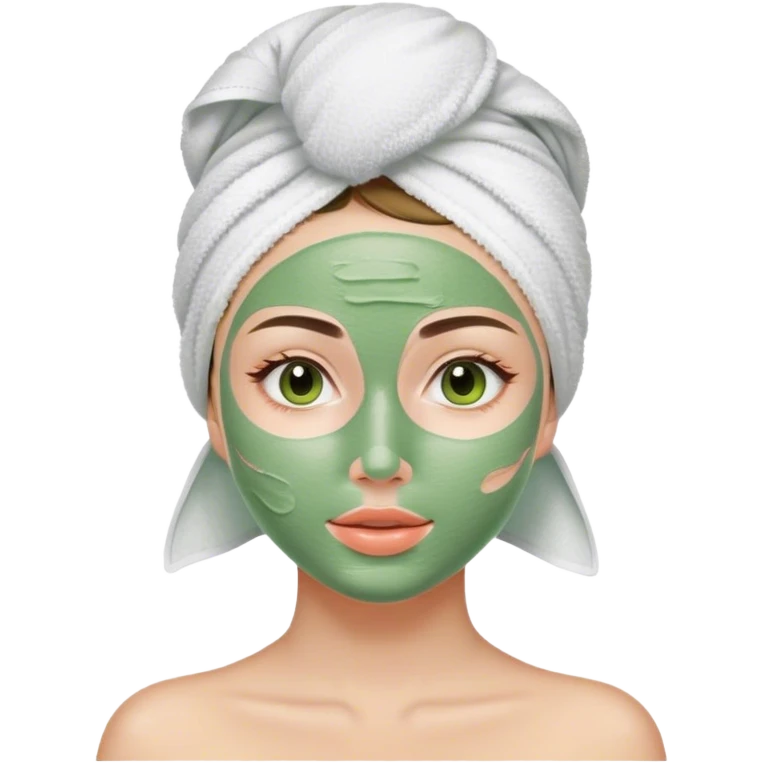 Girl with towel on her head and green skincare mask on emoji