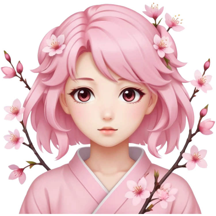A Gorgeous Beautiful Anime Lady Sakura Cherry Blossom and Pretty Hair, pastelcore aesthetic, pastel pink and white emoji