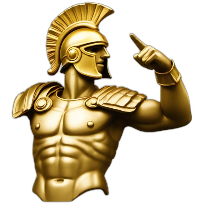 Roman sculpture with golden Trojan helmet pointing its finger to the sky (same pose as in creation of Adam) emoji