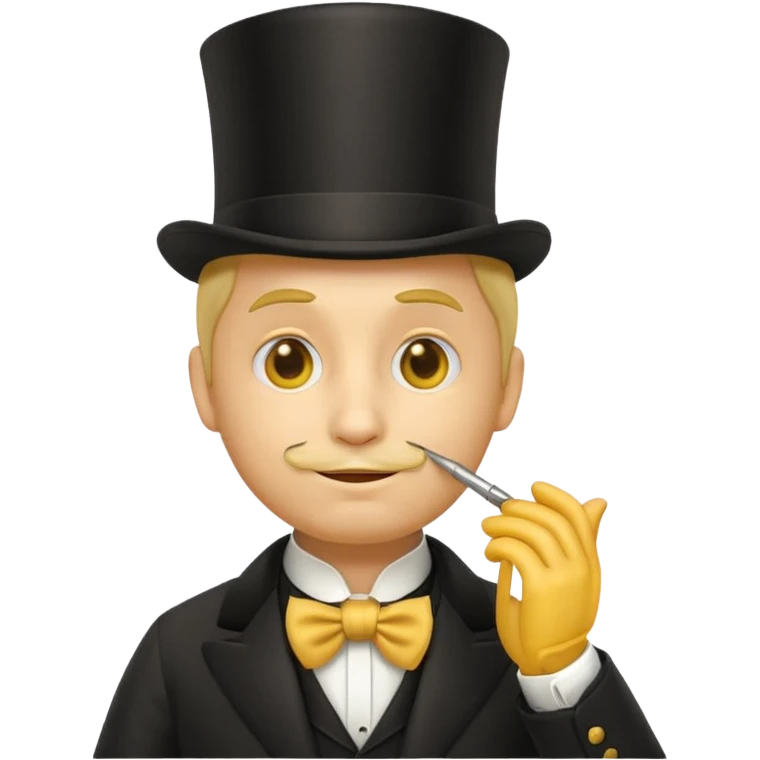 3d round yellow emoji with monocle and thoughtful expression, victorian gentleman attire, stroking chin dramatically, glossy 3d emoji style, plain white background emoji