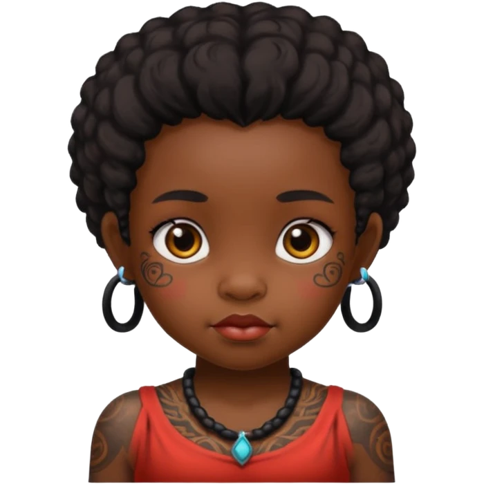 ancient hairy black baby girl, tattooed emoji