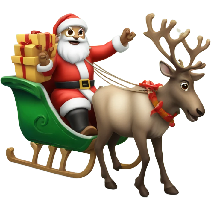 Real Reindeer pulling a sleigh by Santa emoji