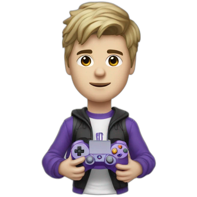 justin bieber with controller in hand playing fc24 emoji