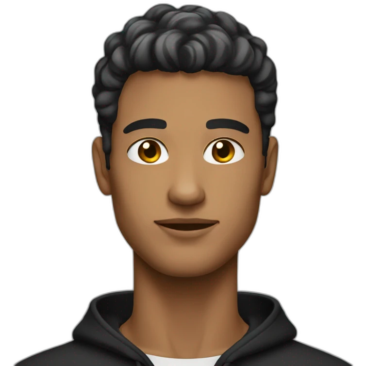A stylish man with a French crop hairstyle wearing a black hoodie emoji