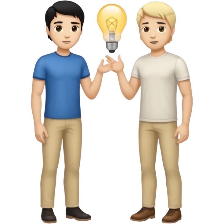 light skin black hair man  talking with a light skin and blonde hair man full body emoji