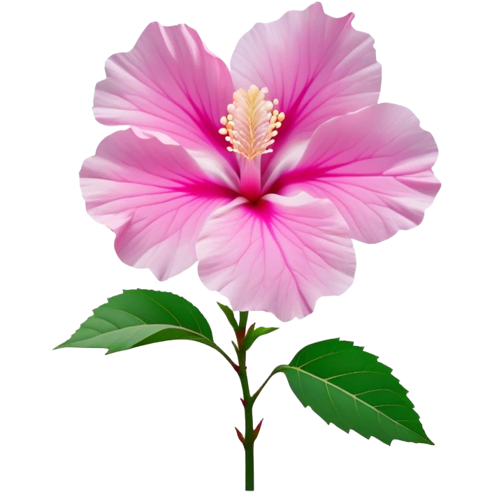 Cinematic Realistic image of a Mugunghwa flower (Rose of Sharon), rendered with delicate petal textures and vibrant pink hues, set against a minimalist background with gentle, diffused lighting that highlights its national significance emoji