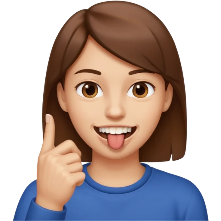 Con una sonrisa en la cara mientras muerde la punta del dedo indice en la boca son sus dientes emoji