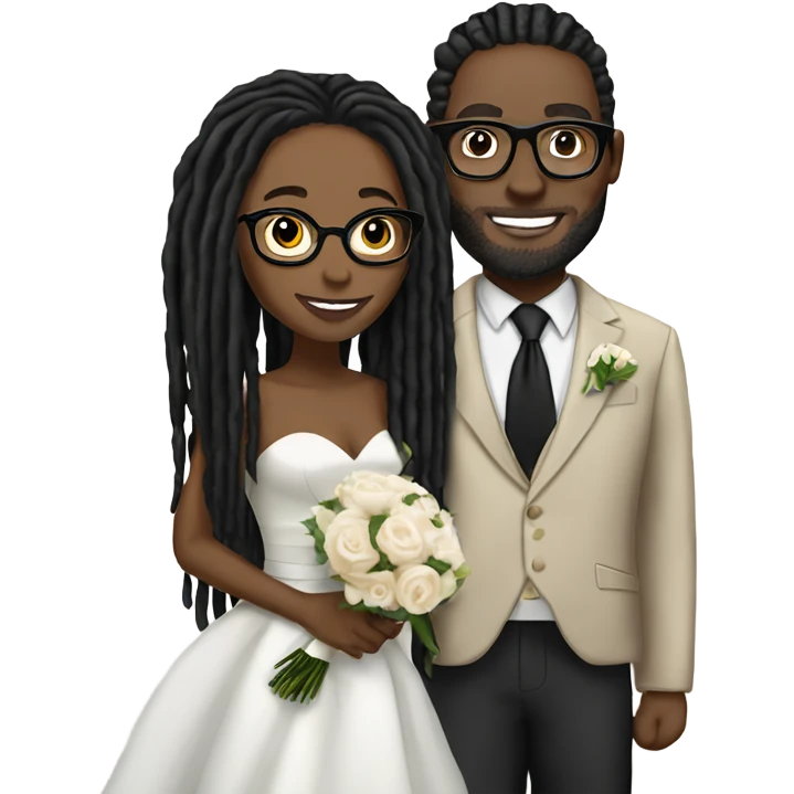 black couple light skin man with long black locs, dark skin woman with glasses with black locs wedding emoji