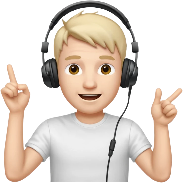 Male, excited, wearing headphone having mic, t-shirt  emoji