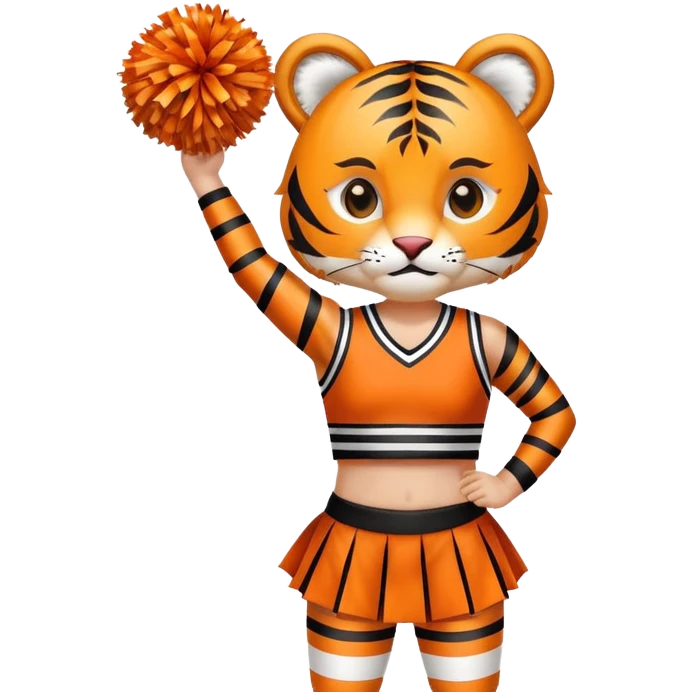 Tiger in a cheer uniform holding Pom poms emoji
