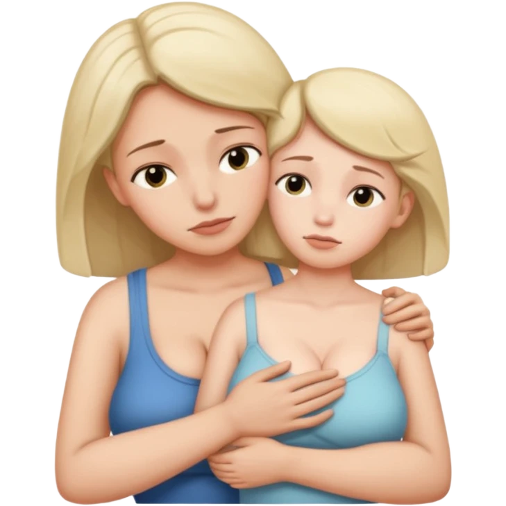 A boy rests his head against his mother large breasts. emoji