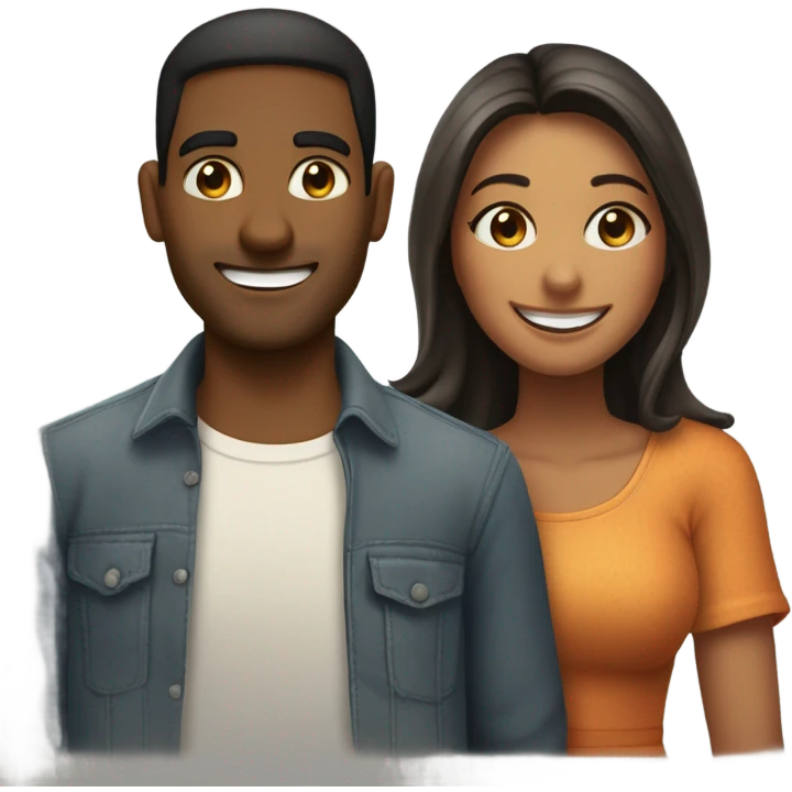 dois melhores amigos almoçando juntos, um homem moreno e uma mulher loira sorrindo os dois  emoji