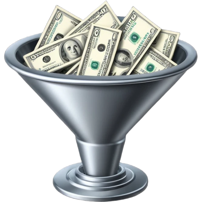 black marketing funnel with dollars at the bottom emoji