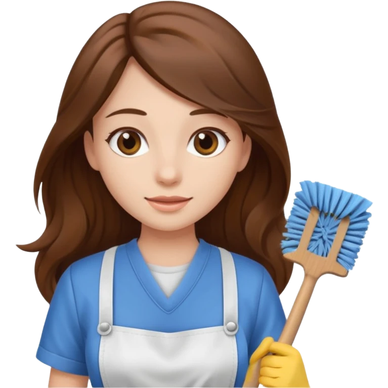 beautiful girl with long brown hair cleaning emoji
