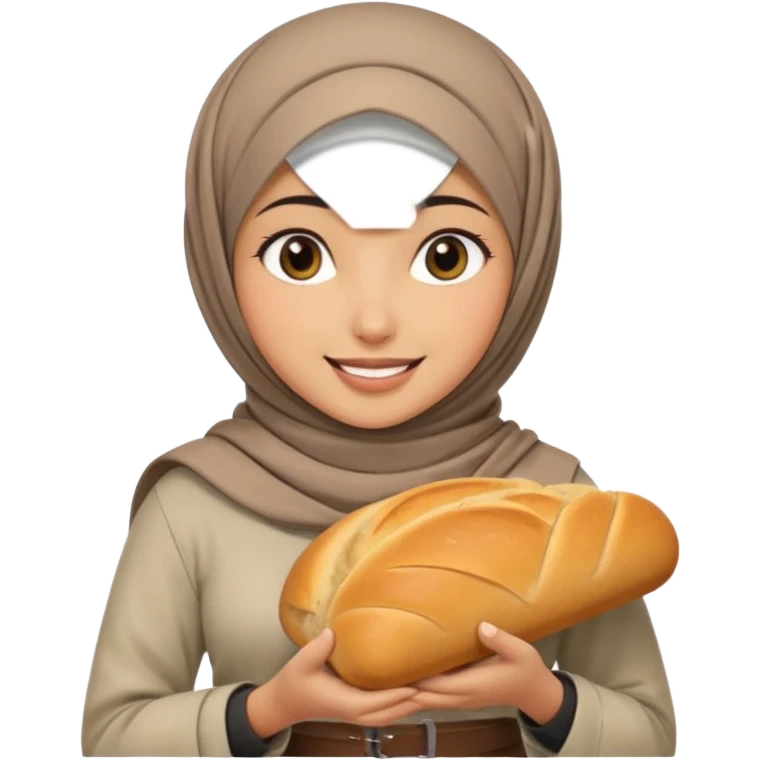 arab GIRL with hijab half body to belt, big bread emoji