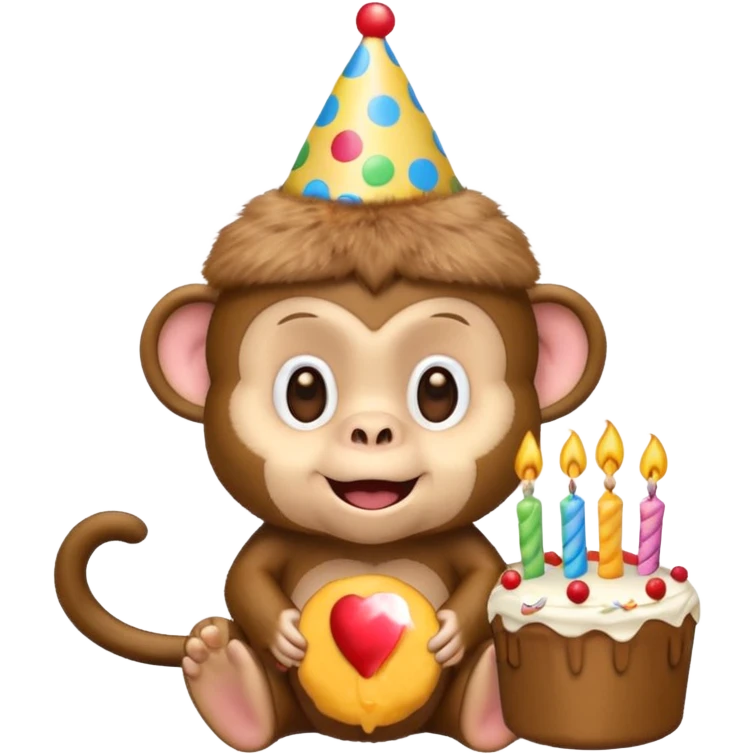 cute baby monkey emoji with birthday hat on his head emoji