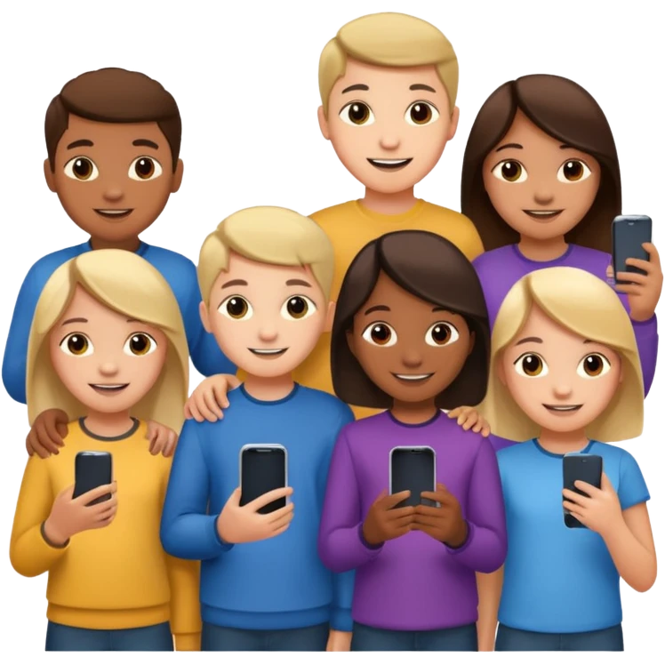 grupo de niños de 12 años con mobiles emoji