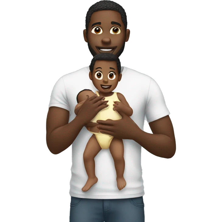Black Man holding a baby and holding baby oil emoji