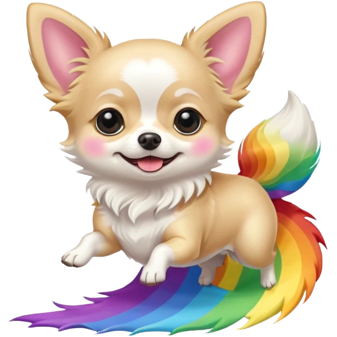 White long hair chihuahua jumping over a rainbow  emoji