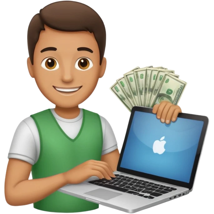 men with laptop and money emoji