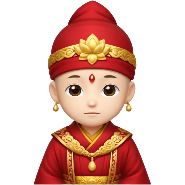 A small chibi-style monk character with red ceremonial robe with layered fabric and decorative gold-like patterns and an ornate red monk hat shaped like lotus petals.

 emoji