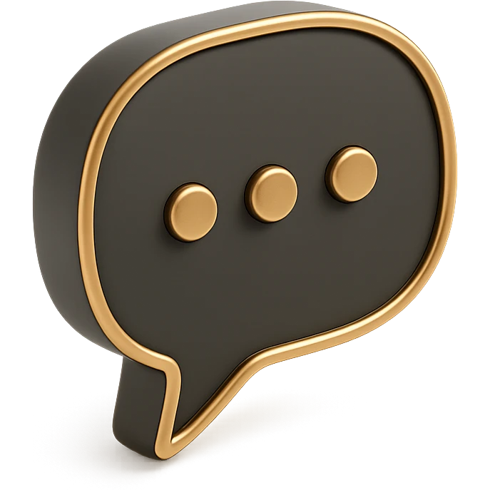3D black icon of a chat bubble, modern and sleek, no text emoji
