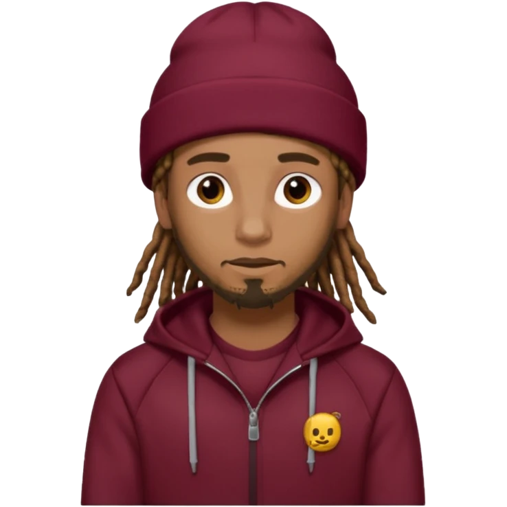 Animate a caramel skinned male with brown dreads and a tan beanie with a burgundy tracksuit on emoji