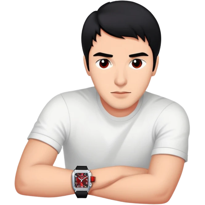 Create @RaphaelVargas with Red Richard Mille black hair no glasses  emoji